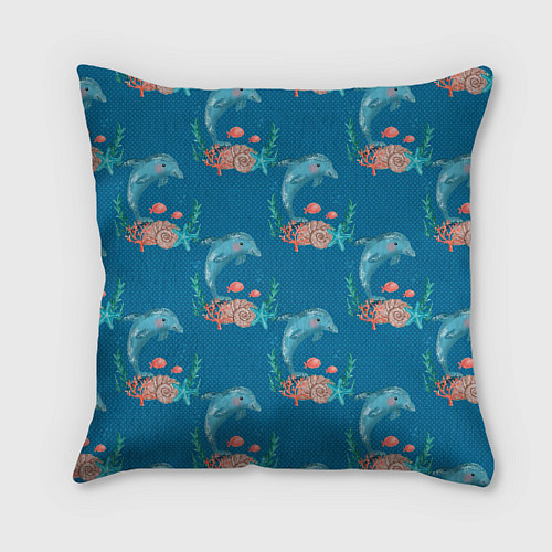 Подушка квадратная Дельфины Море паттерн / 3D-принт – фото 2