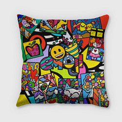 Подушка квадратная Romero Britto - emoji, цвет: 3D-принт