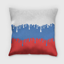 Подушка квадратная Флаг России потёки, цвет: 3D-принт