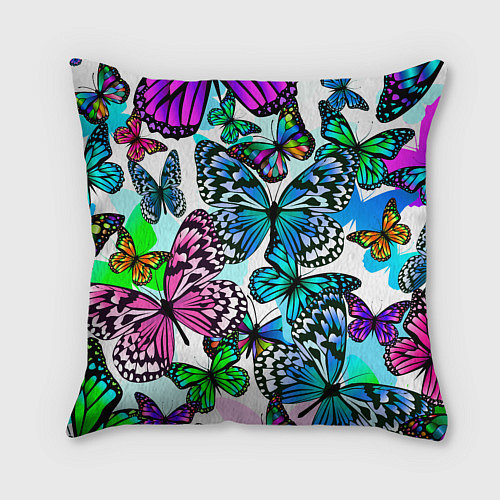 Подушка квадратная Рой цветных бабочек / 3D-принт – фото 2