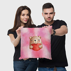 Подушка квадратная Медвежонок с сердечком День влюбленных, цвет: 3D-принт — фото 2