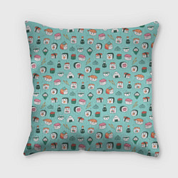 Подушка квадратная Кавайные суши и роллы с глазами, цвет: 3D-принт