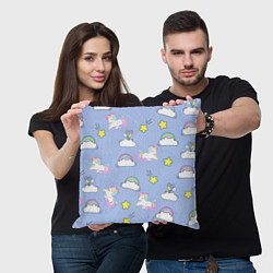 Подушка квадратная Единоржки и облака, цвет: 3D-принт — фото 2