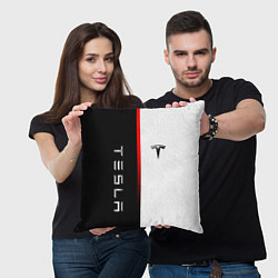 Подушка квадратная ТЕСЛА -TESLA КРАСНАЯ ЛИНИЯ МИНИМАЛИЗМ, цвет: 3D-принт — фото 2