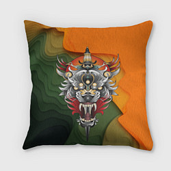 Подушка квадратная Голова самурайского тигра, цвет: 3D-принт