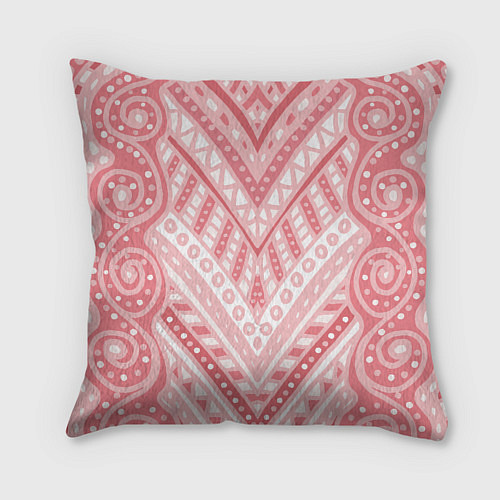 Подушка квадратная Абстракция в стиле дудл Розовый и белый цвета Лини / 3D-принт – фото 2
