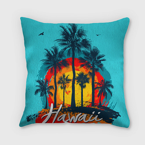 Подушка квадратная Hawaii Солнце, Пальмы / 3D-принт – фото 2