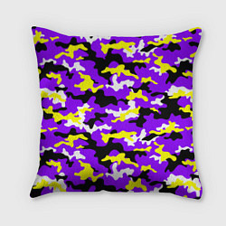 Подушка квадратная Камуфляж Фиолетово-Жёлтый, цвет: 3D-принт
