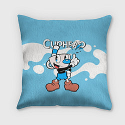 Подушка квадратная Cuphead синяя чашечка, цвет: 3D-принт