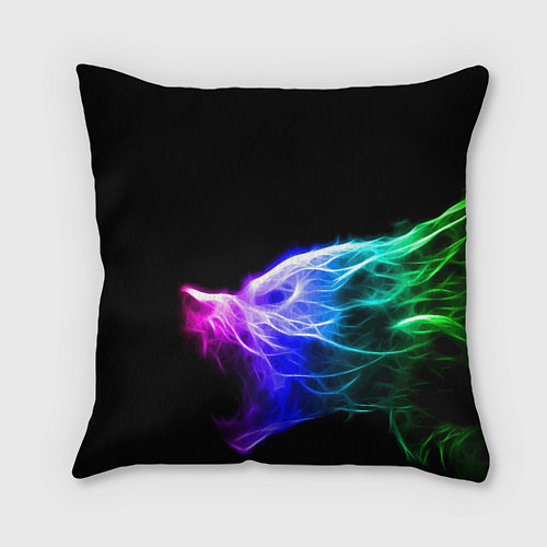 Подушка квадратная Wolf Grin Волк Оскал Неон Neon / 3D-принт – фото 2