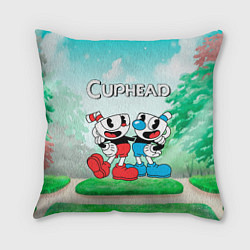 Подушка квадратная Cuphead Красная и синяя чашечка, цвет: 3D-принт