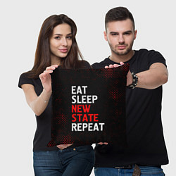 Подушка квадратная Eat Sleep New State Repeat - Потертости, цвет: 3D-принт — фото 2