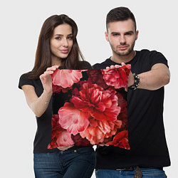 Подушка квадратная Цветы Красные Пионы, цвет: 3D-принт — фото 2