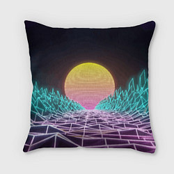 Подушка квадратная Vaporwave Закат солнца в горах Neon, цвет: 3D-принт