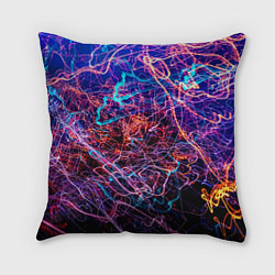 Подушка квадратная Красочный неоновый паттерн Импрессионизм, цвет: 3D-принт