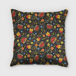 Подушка квадратная Хохломские цветочки, цвет: 3D-принт