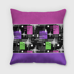 Подушка квадратная Розово-фиолетовый геометрические фигуры и полосы, цвет: 3D-принт