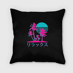 Подушка квадратная Неоновые пальмы Иероглифы Neon Palm Tree, цвет: 3D-принт
