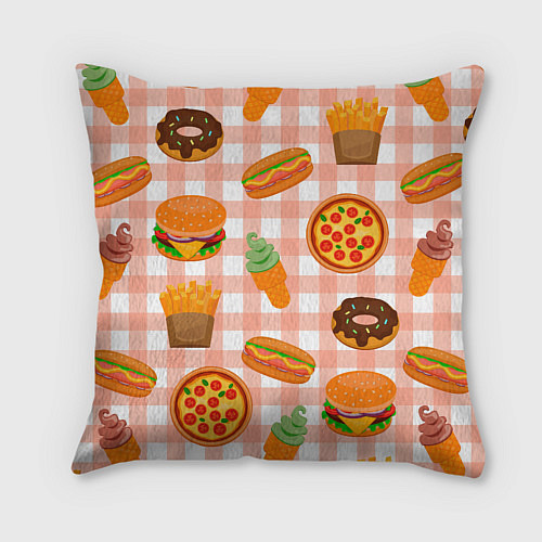 Подушка квадратная PIZZA DONUT BURGER FRIES ICE CREAM pattern / 3D-принт – фото 2