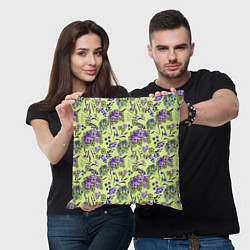 Подушка квадратная Фиолетовые цветы на зеленом фоне, цвет: 3D-принт — фото 2