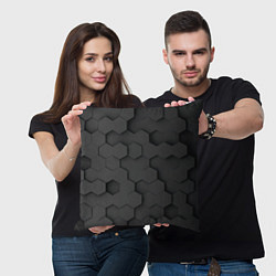 Подушка квадратная Чёрные 3D пластины black 3d plates плиты, цвет: 3D-принт — фото 2