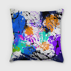 Подушка квадратная Брызги и мазки разноцветных красок на белом фоне, цвет: 3D-принт