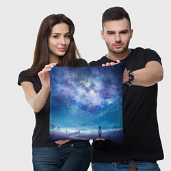 Подушка квадратная Девочка и космический кит в звёздном небе, цвет: 3D-принт — фото 2