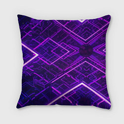 Подушка квадратная Неоновые ромбы в абстракции - Фиолетовый, цвет: 3D-принт