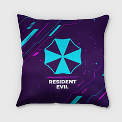 Подушка квадратная Символ Resident Evil в неоновых цветах на темном ф, цвет: 3D-принт