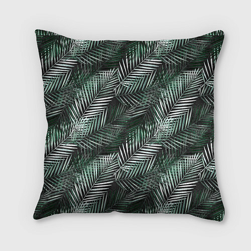 Подушка квадратная Листья пальмы на черном / 3D-принт – фото 2