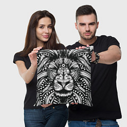 Подушка квадратная Черно белый Африканский Лев Black and White Lion, цвет: 3D-принт — фото 2