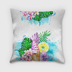 Подушка квадратная Тропический рай и мороженое, цвет: 3D-принт