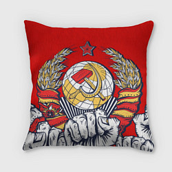Подушка квадратная СССР серп и молот герб, цвет: 3D-принт