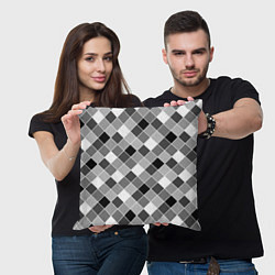 Подушка квадратная Черно-белый клетчатый узор, цвет: 3D-принт — фото 2