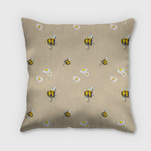 Подушка квадратная Цветы Ромашки и Пчёлы / 3D-принт – фото 2