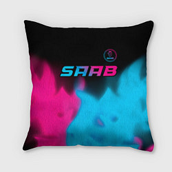 Подушка квадратная Saab - neon gradient: символ сверху, цвет: 3D-принт