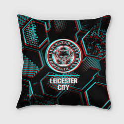 Подушка квадратная Leicester City FC в стиле glitch на темном фоне, цвет: 3D-принт