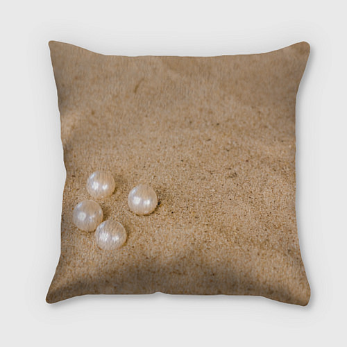 Подушка квадратная Белый жемчуг на песке / 3D-принт – фото 2