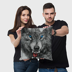 Подушка квадратная Агрессивный волк с синими глазами, цвет: 3D-принт — фото 2