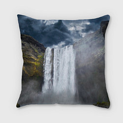 Подушка квадратная Водопад Скогафосс, цвет: 3D-принт
