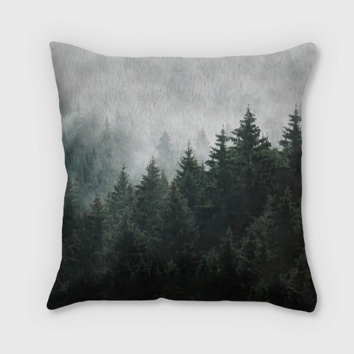 Подушка квадратная Туманный хвойный лес / 3D-принт – фото 2