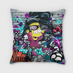 Подушка квадратная Спортивный Барт Симпсон на фоне граффити, цвет: 3D-принт