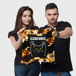 Подушка квадратная Scorpions рок кот и огонь, цвет: 3D-принт — фото 2