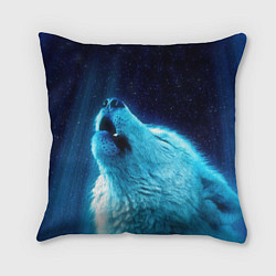 Подушка квадратная Волк воет ну зимнее ночное небо, цвет: 3D-принт