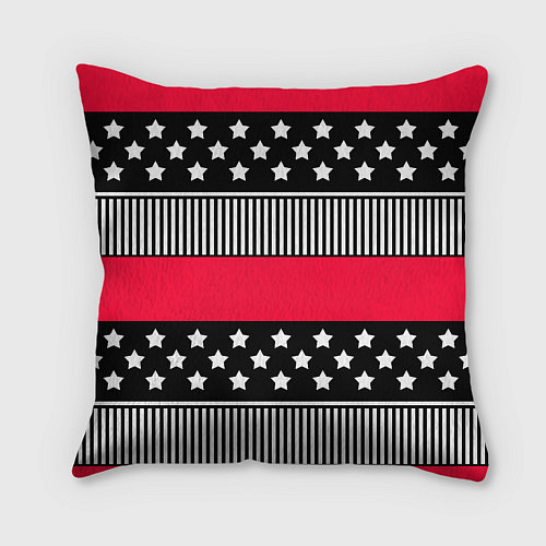 Подушка квадратная Red and black pattern with stripes and stars / 3D-принт – фото 2