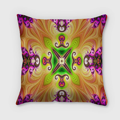 Подушка квадратная Яркий фрактальный узор / 3D-принт – фото 2
