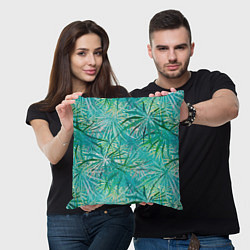 Подушка квадратная Тропические листья на зеленом фоне, цвет: 3D-принт — фото 2