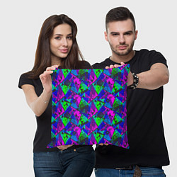Подушка квадратная Неоновый абстрактный геометрический узор, цвет: 3D-принт — фото 2