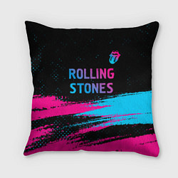 Подушка квадратная Rolling Stones - neon gradient: символ сверху, цвет: 3D-принт