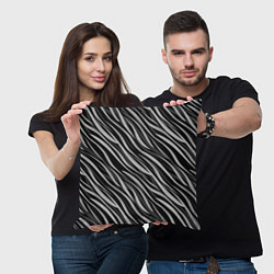 Подушка квадратная Полосатый черно-серый узор Зебра, цвет: 3D-принт — фото 2